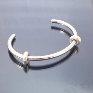 SS Cuff Bangle Bracelet 2 Rubber Stopper Beads / For European Charm Beads